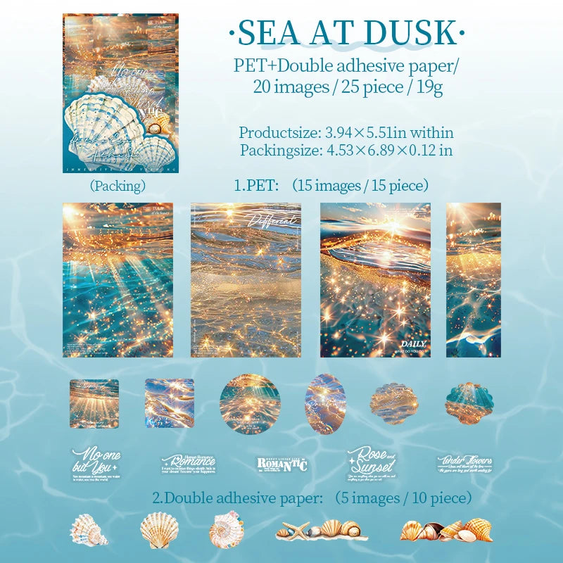 25 Sheets Blue Ocean Theme Dual Texture Sticker Pack | Scrapbook and Journal Decor Se lifestyle view