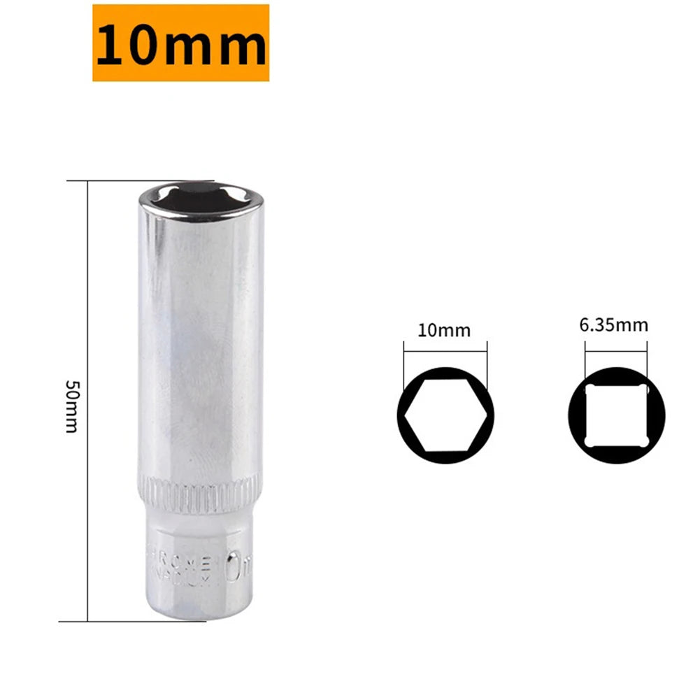 1/4 Hex Drive Deep Socket Adapter Set | Chrome Vanadium Steel Impact Socket Wrench close-up view