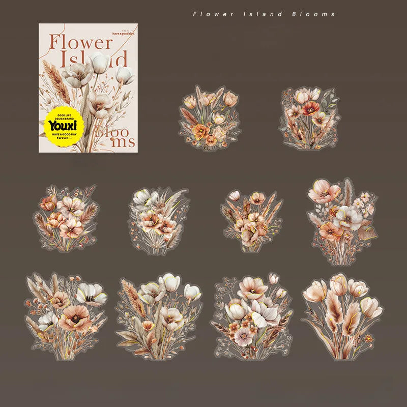20 PET Flower Stickers for Scrapbooking | Transparent Adhesive Decorative Set close-up view