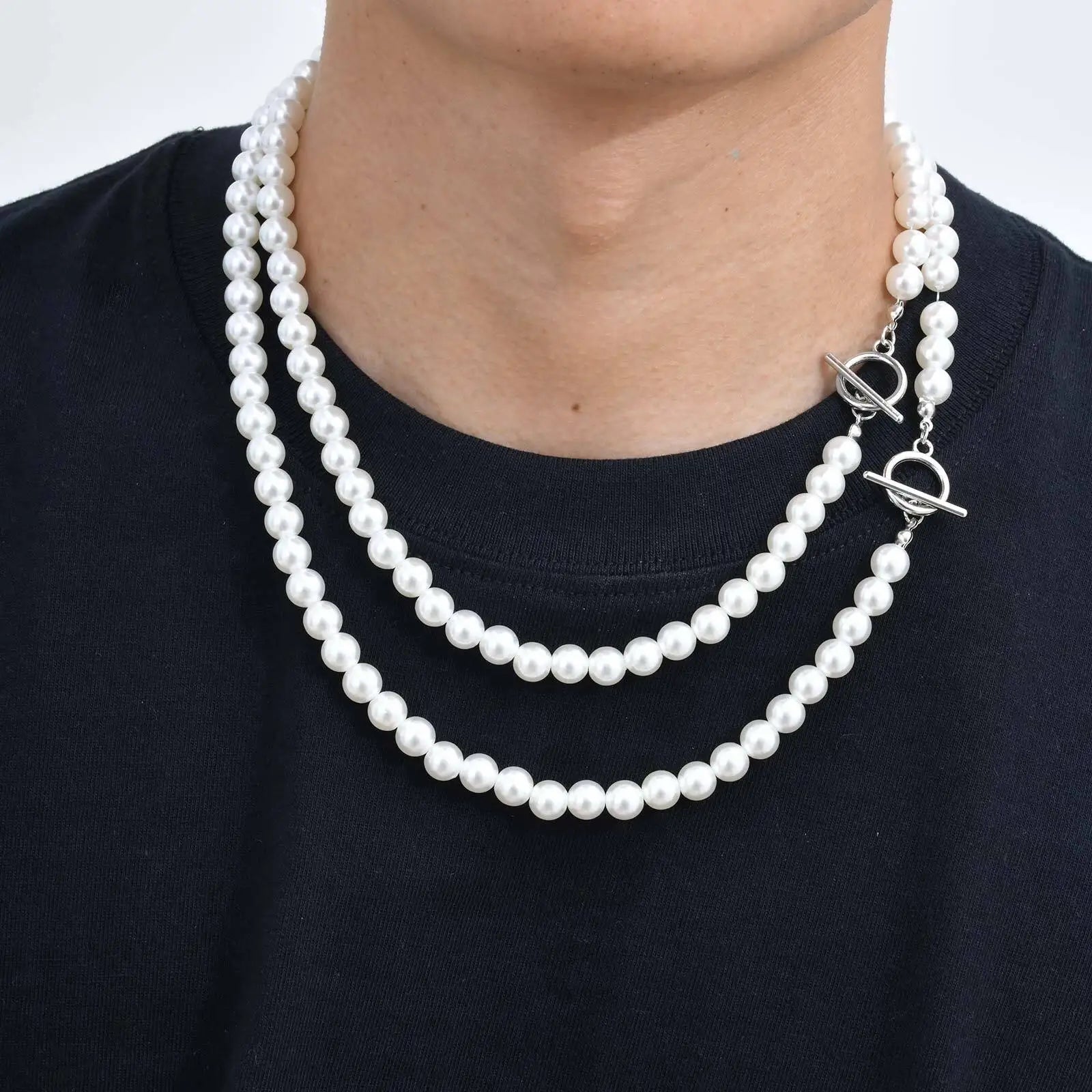 8mm Pearl Necklace for Men Women,White Imitation Pearl Beaded Collar,Casual Jewelry Gift