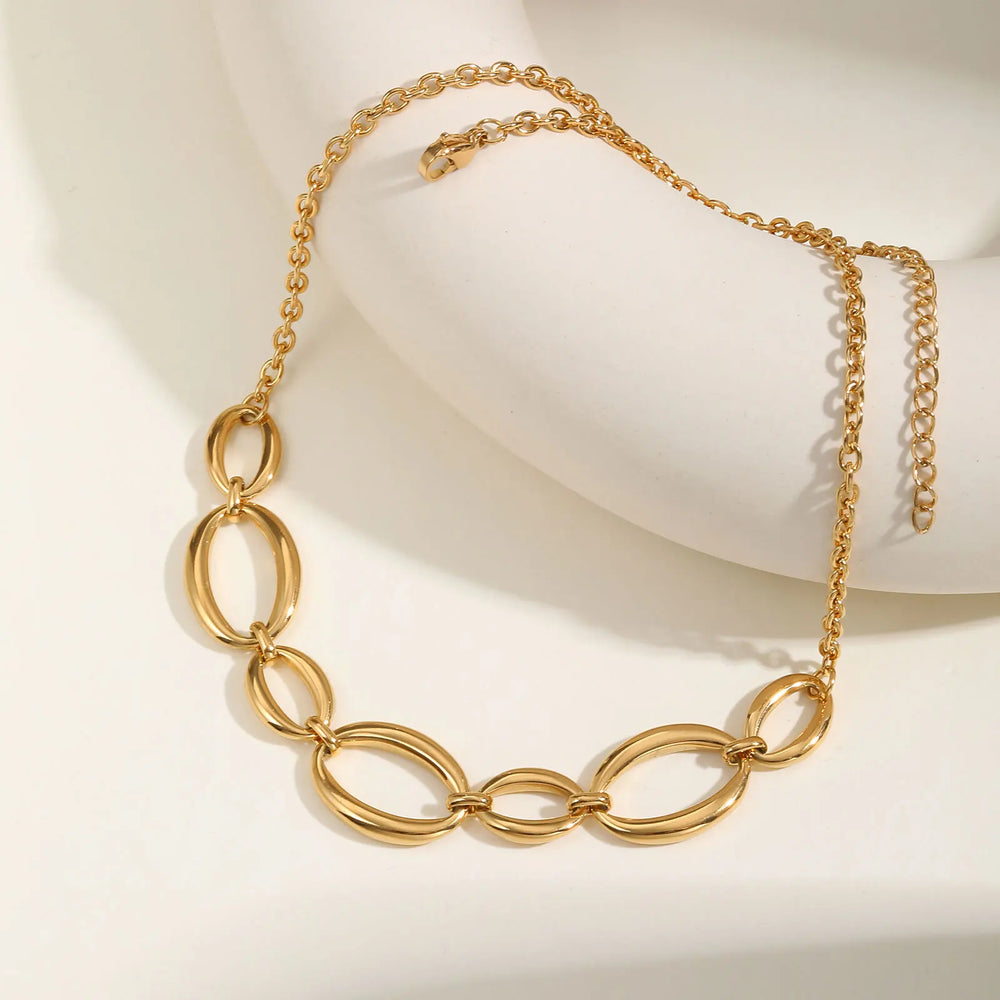 18K Gold Plated Oval Pendant Chain Necklace | Waterproof Stainless Steel Choker lifestyle view