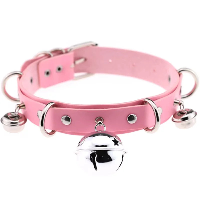 Pink Harajuku Gothic Spike Rivet Star Necklaces Collares Hip Hop Rock Black Bowknot PU close-up view