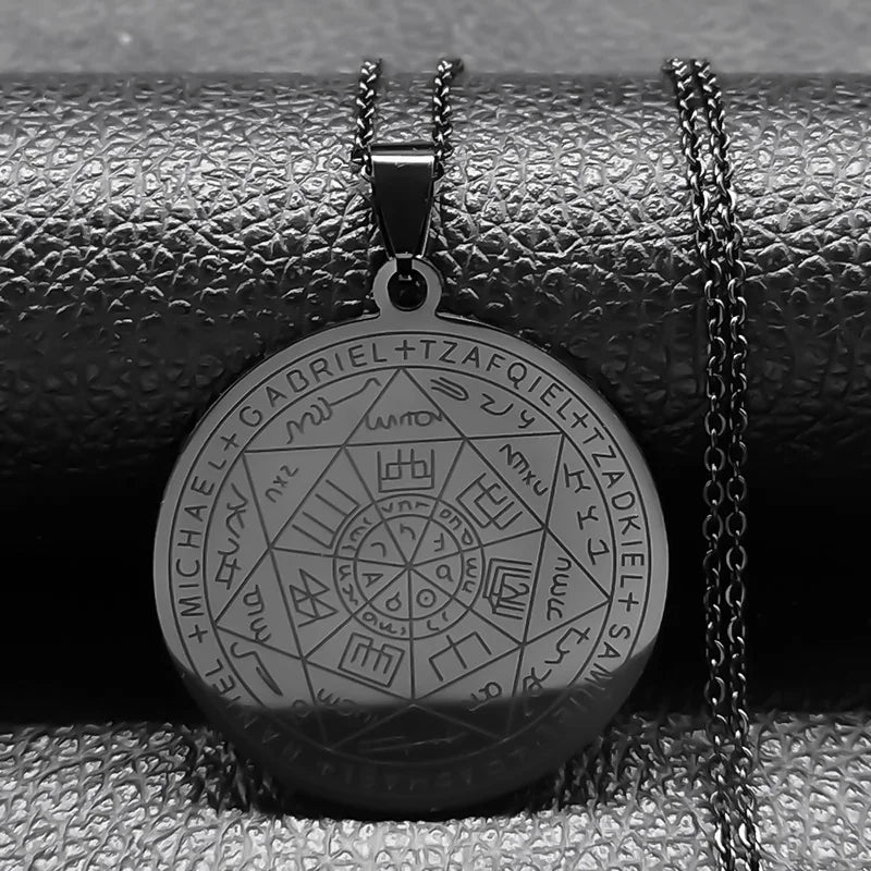 Seal of Seven Archangels Medal Stainless Steel Necklace Seal of Solomon Saint Micha additional angle