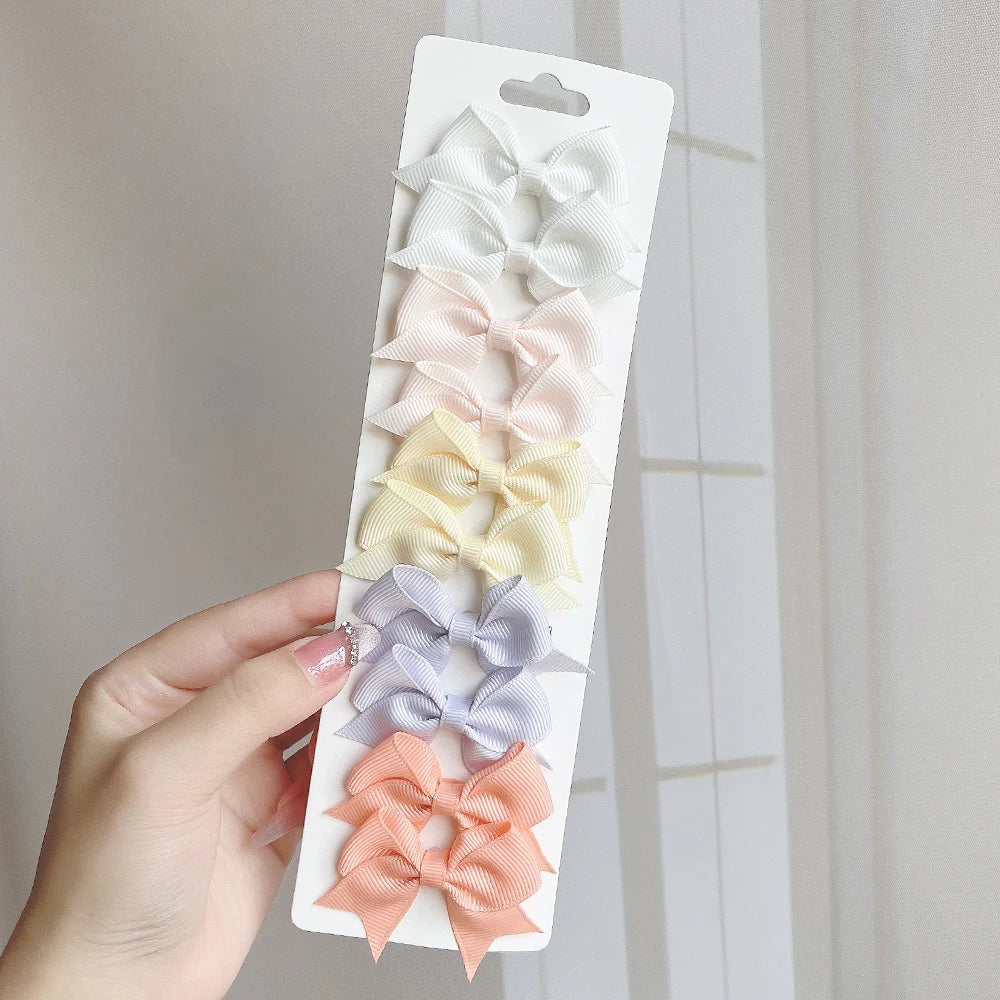 10Pcs/Set Solid Color Kids Bows Hair Clips for Baby Girls Handmade Ribbon Bowknot H additional angle