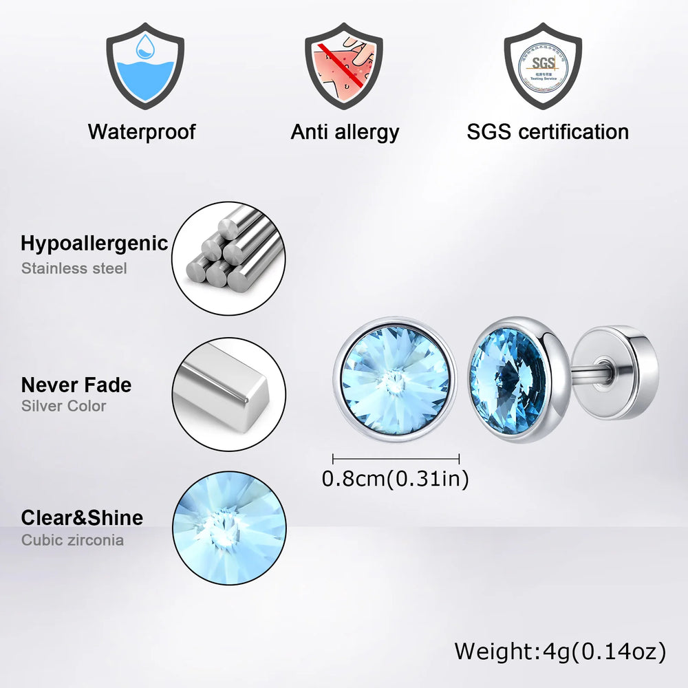 Anti Allergy Round Zircon Stud Earring for Men,AAA CZ Stone Stainless Steel Ear Stud, lifestyle view
