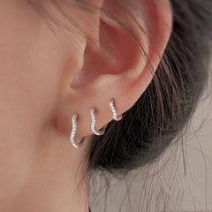 Stainless Steel Minimal Wave Hoop Earrings Crystal Zirconia Small Huggie Thin Cartilage Earring Pier