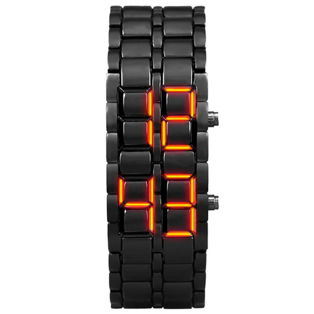 Fashion Mens Digital Lava Wrist Watch Men Black Full Metal Red Blue LED Display Watche close-up view