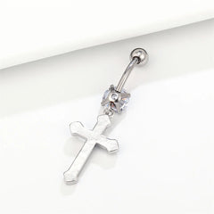 Surgical Cross Dangle Navel Ring Crystal Stainless Steel Belly Button Piercing Earring 1 detail view