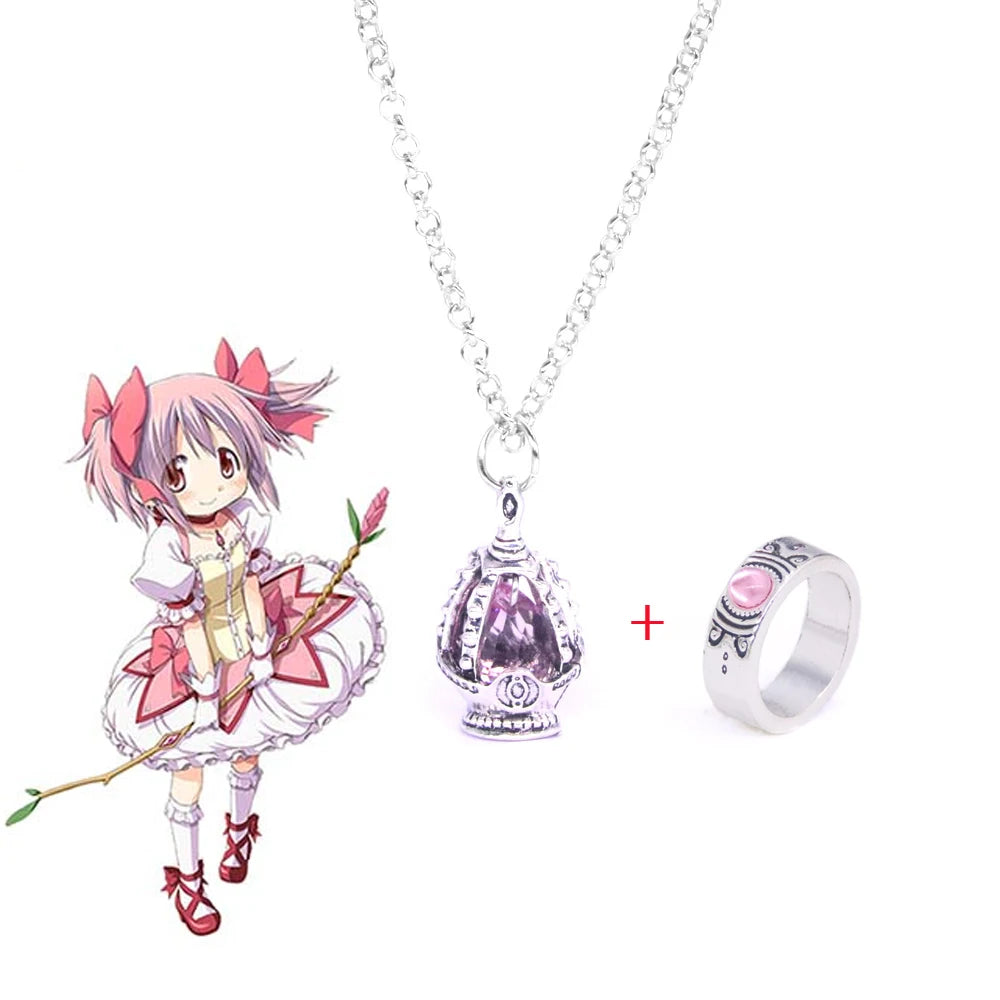 Madoka Magica Soul Gem Necklace Set | Kaname Madoka Mami Pendant Jewelry lifestyle view