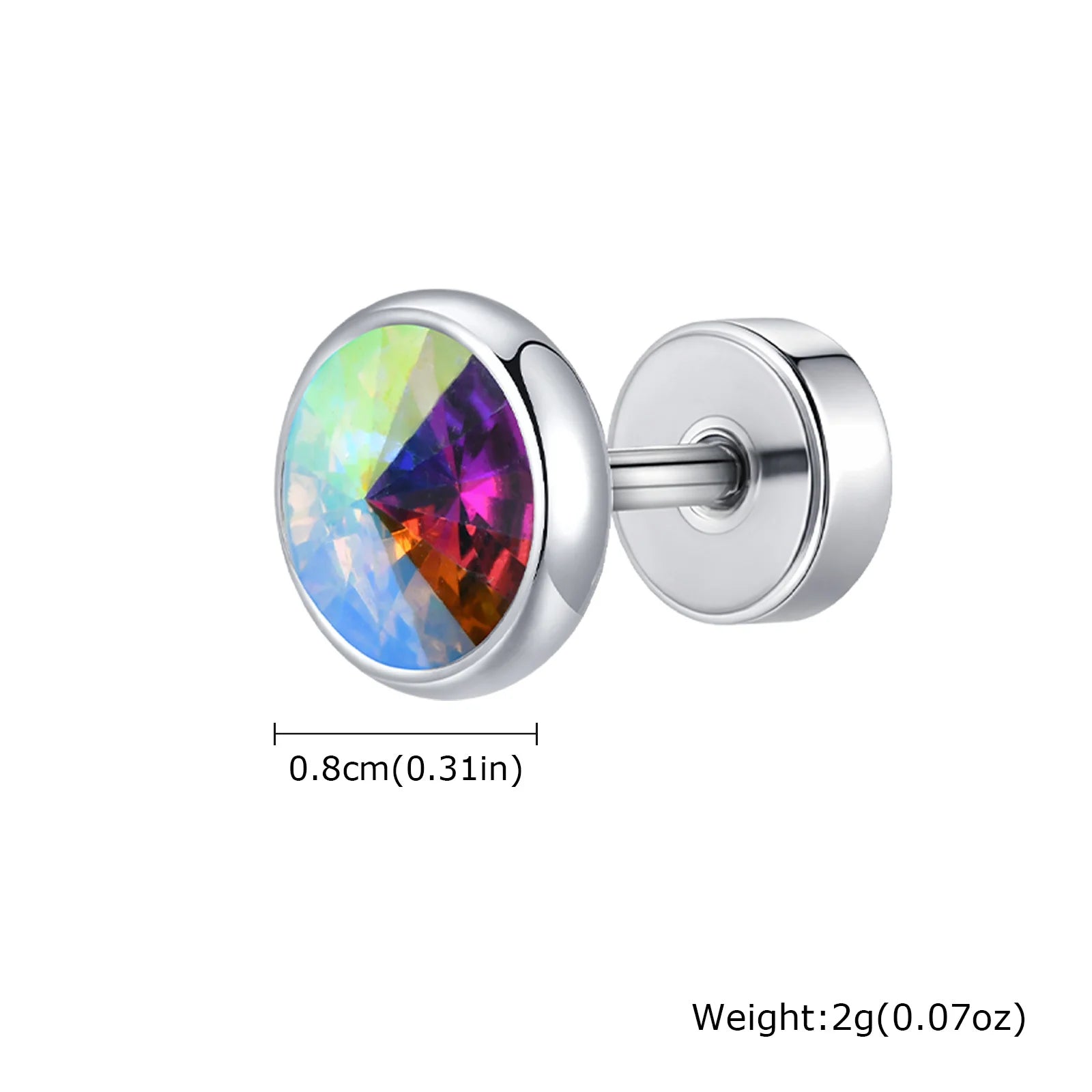 Stainless Steel Men’s Earrings | 8mm Multi-Faceted Screw Back Stud additional angle