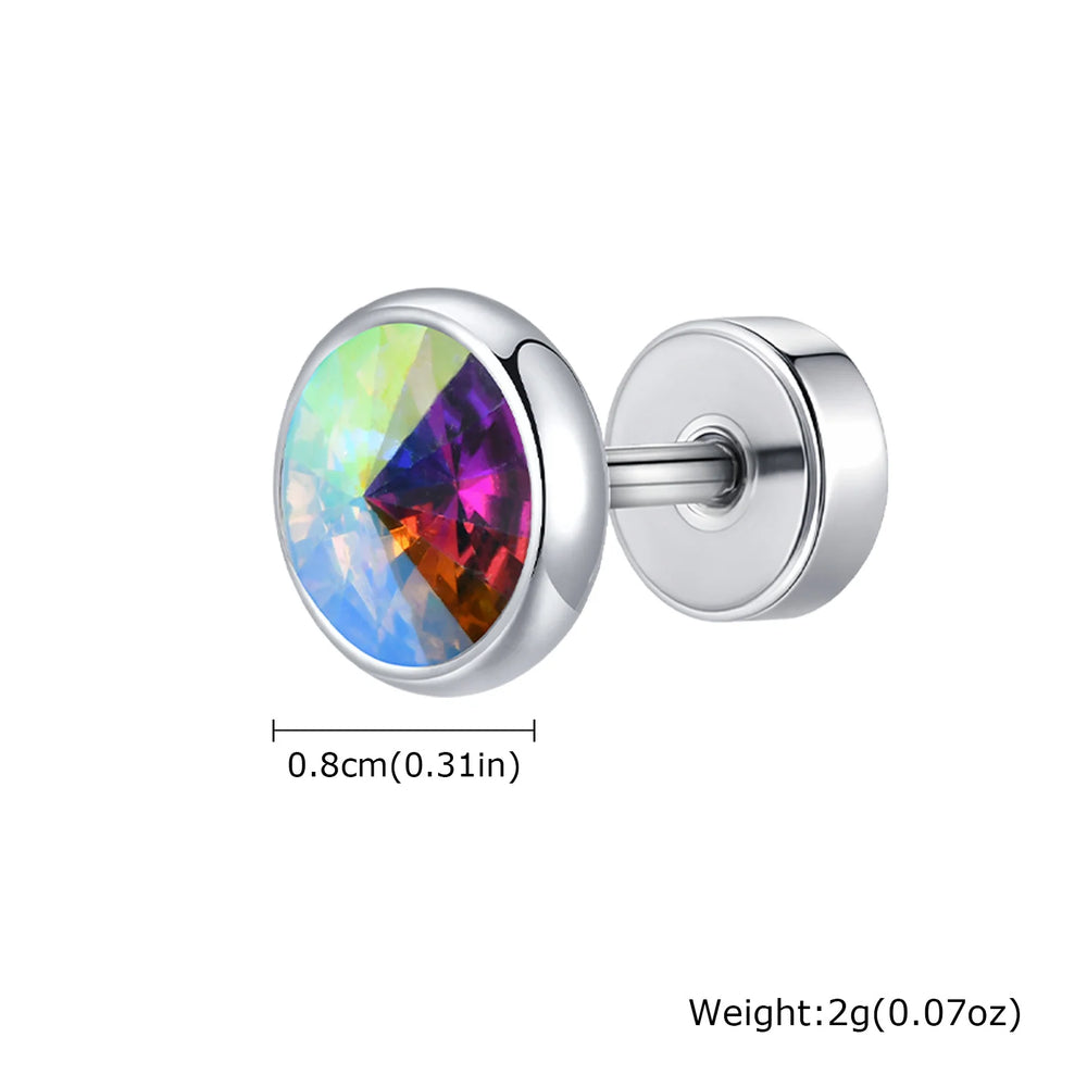 Stainless Steel Men’s Earrings | 8mm Multi-Faceted Screw Back Stud additional angle