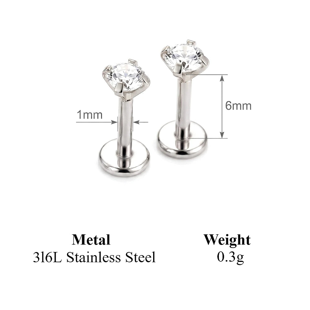 2/8PCS Stainless Steel Eearring Nose Stud Cartilage Piercing Jewelry Helix Tragus Lip alternate view