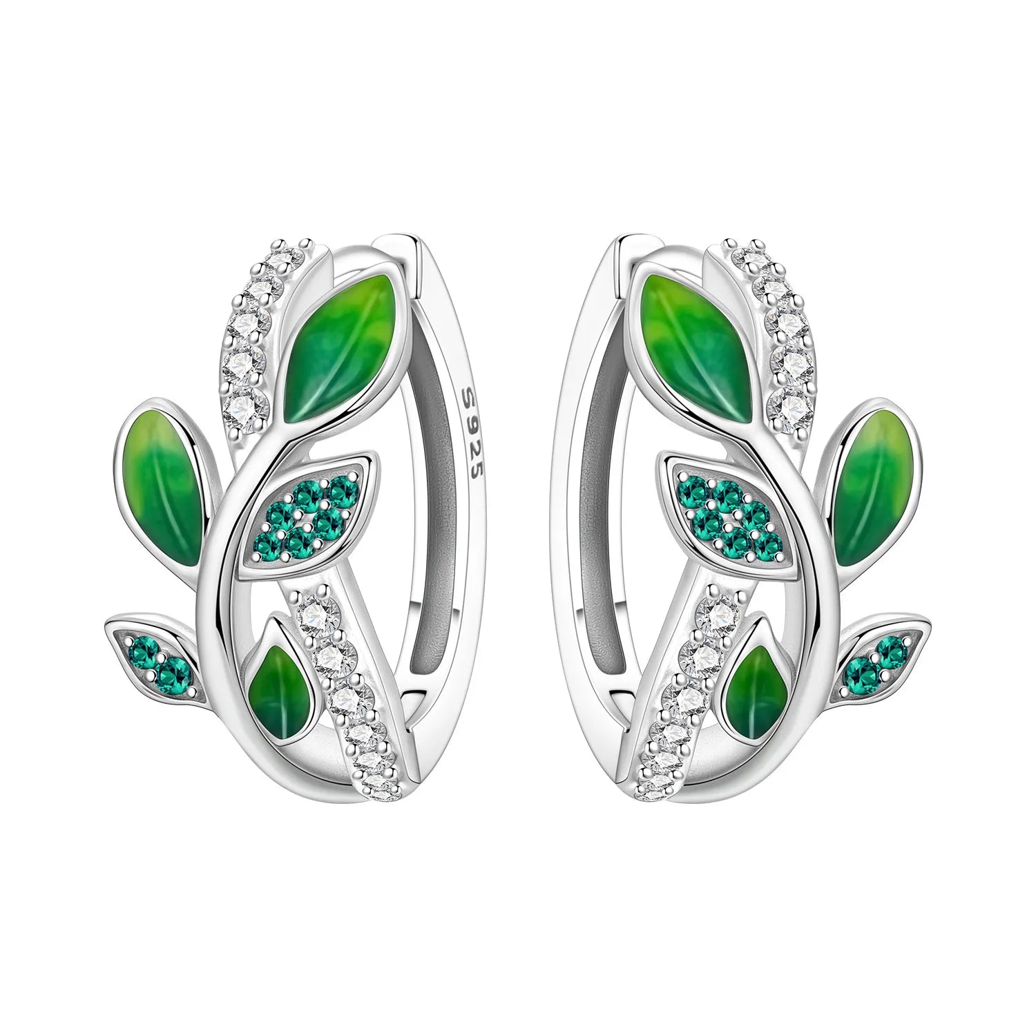 925 Sterling Silver Purple Flowers Plants Leaf Series Blue Iris Flower Earring Hoop E alternate view