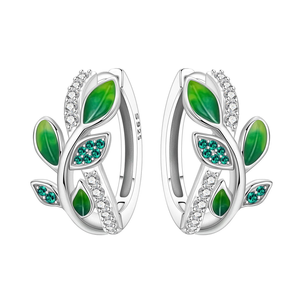 925 Sterling Silver Purple Flowers Plants Leaf Series Blue Iris Flower Earring Hoop E alternate view