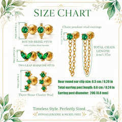 EVISPOL 18G Stainless Steel Flat Back Stud Earrings for Women Men Hypoallergenic Gree alternate view