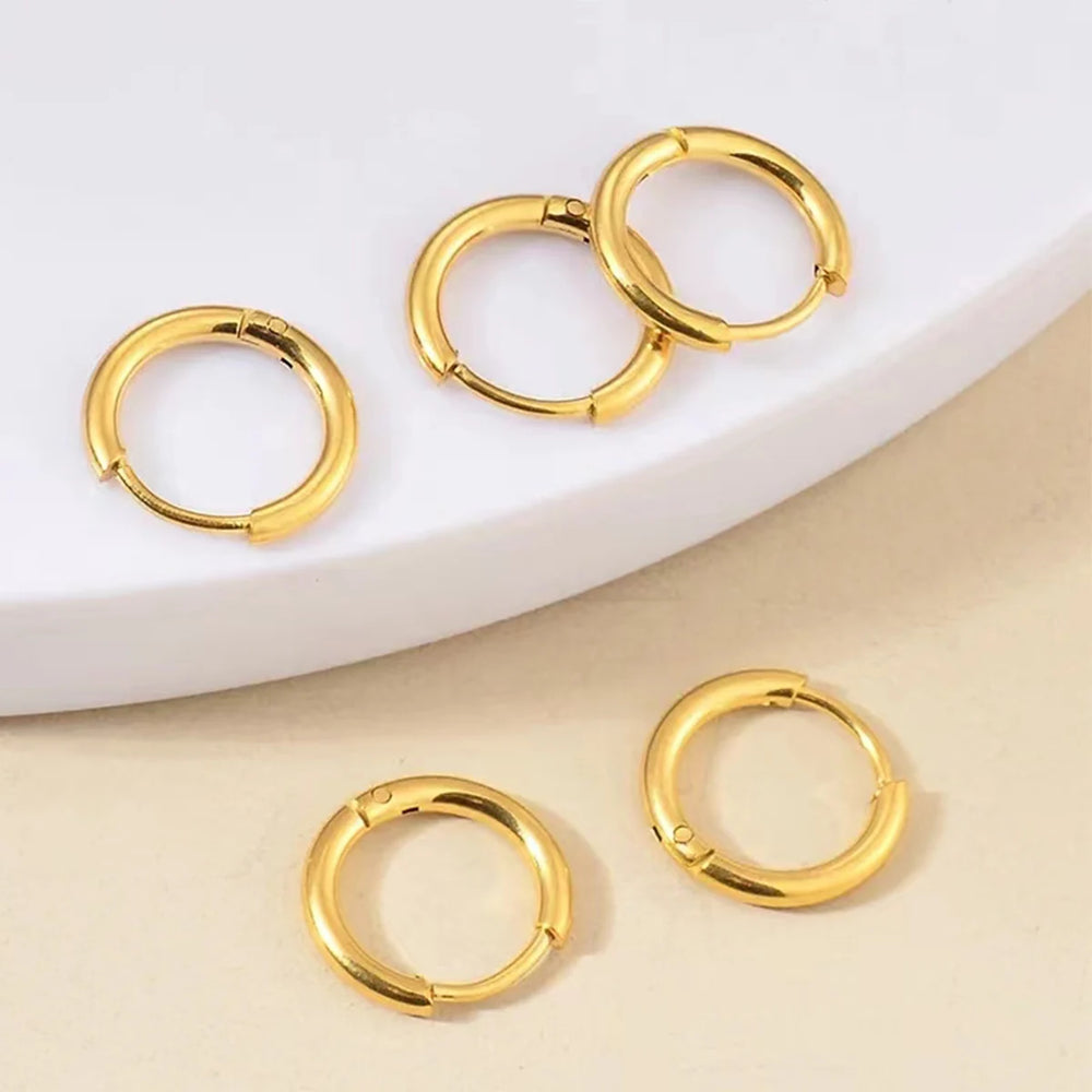 4 Pairs No Charms Stainless Steel Tiny Hoop Earrings Simple Silver/Gold Color Cirle E lifestyle view