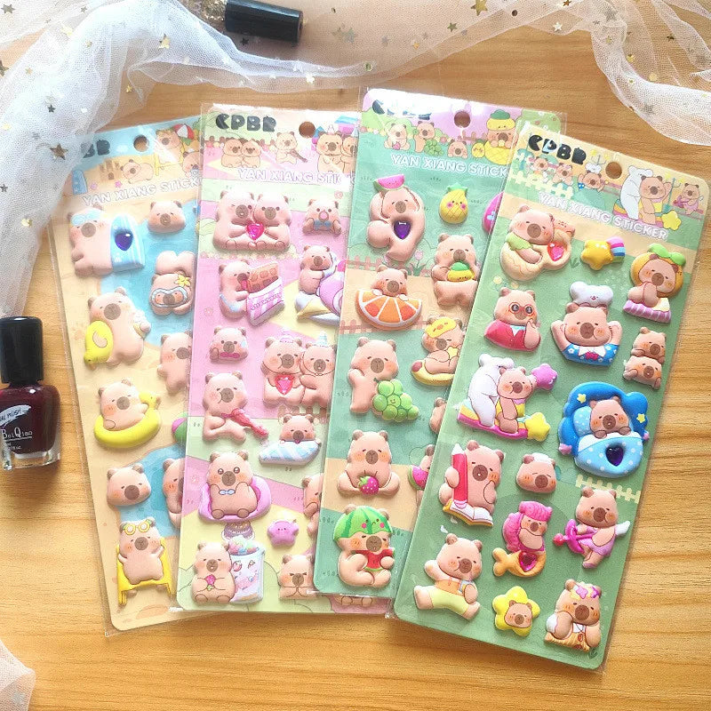 4 Pcs Capybara Cubs Kids' Cartoon Soft High-Foam Stickers - Super Raised, Cute & Adorable, Removable Adhesive