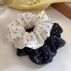 New Polka Dot White Scrunchies 12cm Large Hair Bands Female Elegant Black Hair Rope T alternate view