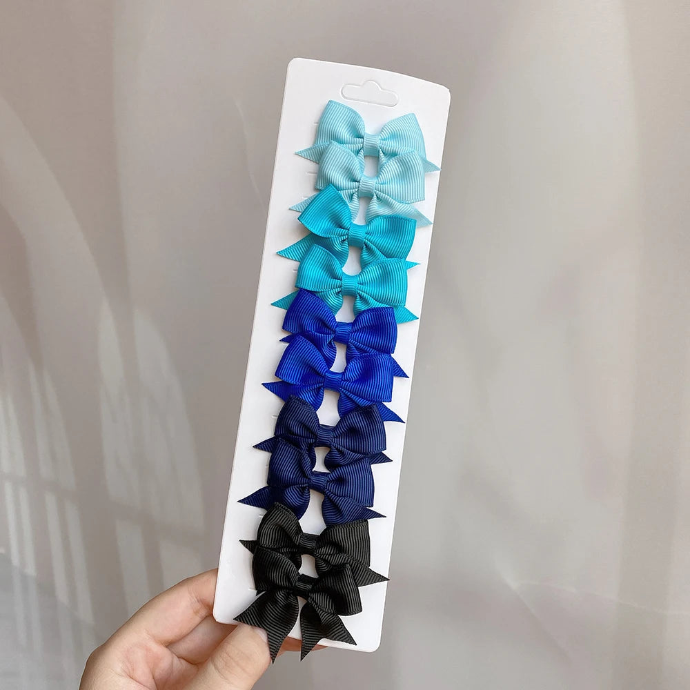 10Pcs/Set Solid Color Kids Bows Hair Clips for Baby Girls Handmade Ribbon Bowknot Hai alternate view