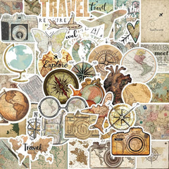 50 Pcs Travel Clock Map Graffiti Stickers | Waterproof Decals for Bike Laptop Pencil alternate view
