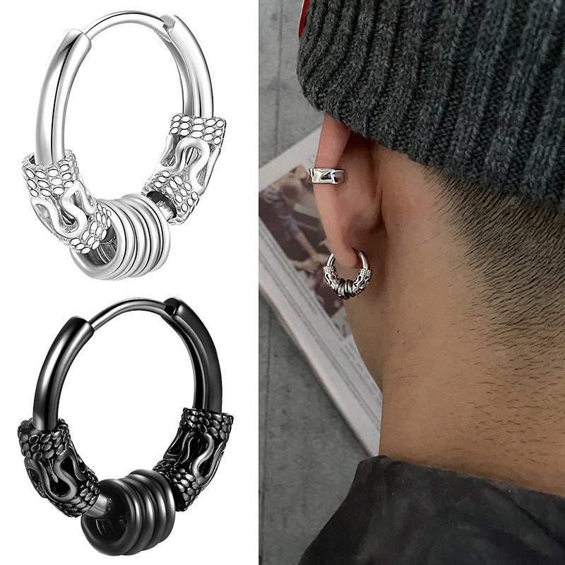 2PC Punk Men's Stainless Steel Hoop Earrings For Women Hip Hop Totem Earring For Men lifestyle view
