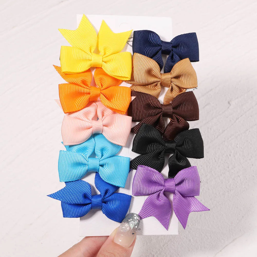 10Pcs/Set New Cute Solid Ribbon Bowknot Hair Clips for Baby Girls Handmade Bows Hairp lifestyle view