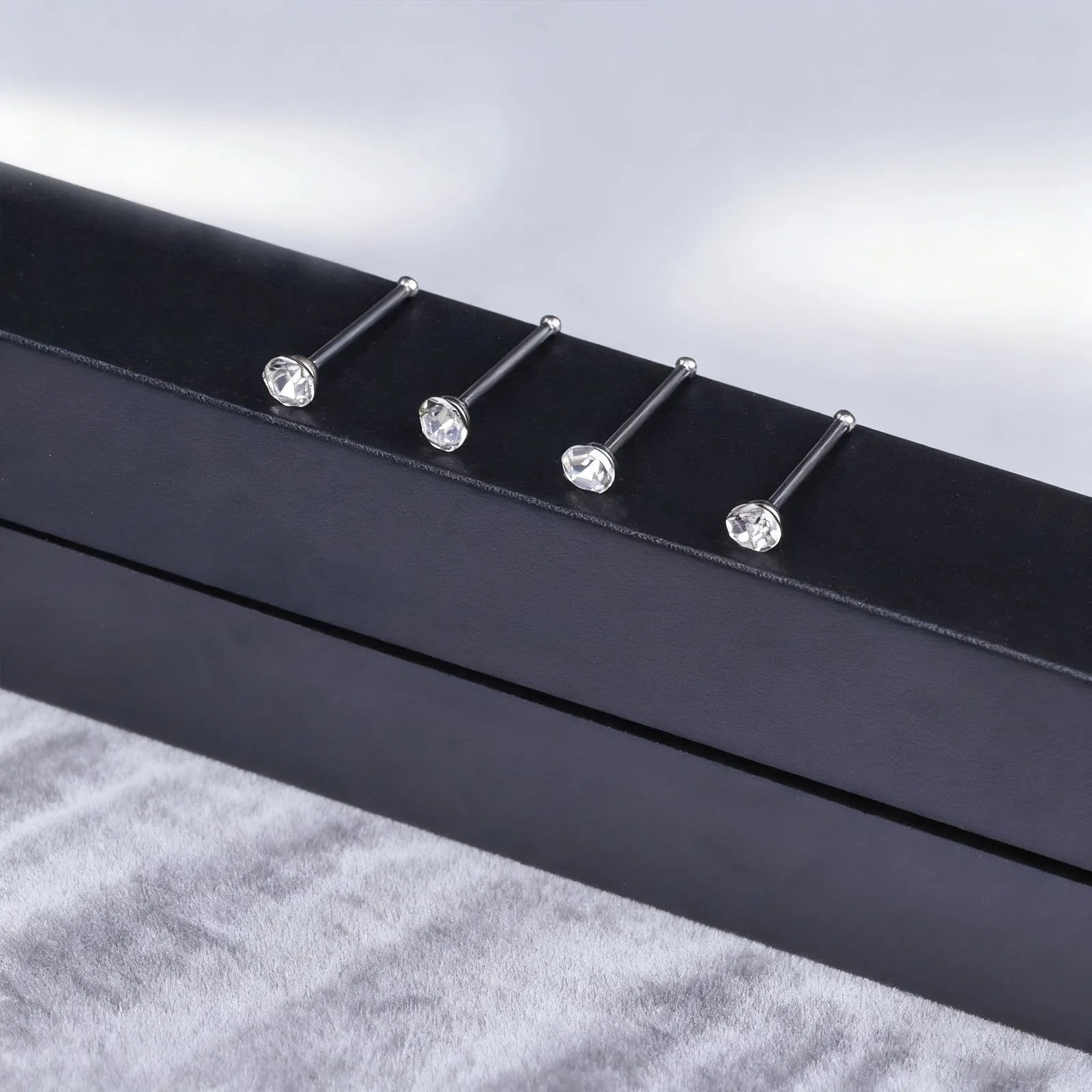 1/4/8PCS 20G 316L Stainless Steel Zircon Nose Piercing Stud for Women Men, L Shape No lifestyle view