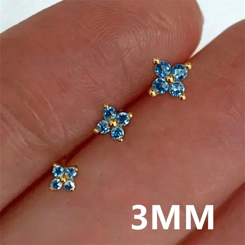 Huitan Korean Style Flower Stud Earrings Women Gold Color White Cubic Zirconia Small F close-up view