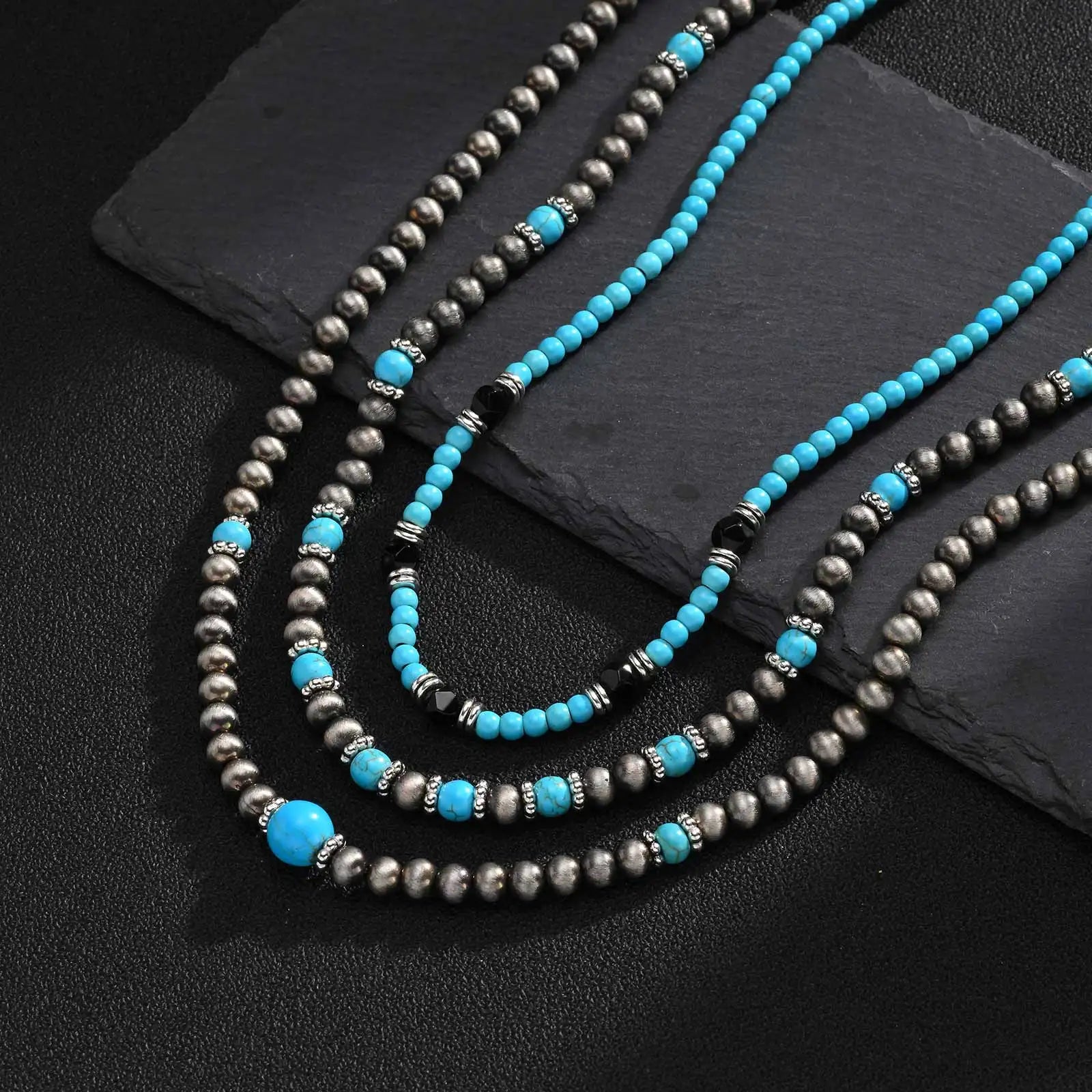 Synthetic Turquoise Necklace for Men | Natural Stone Mini Beads Summer Beach Bohemian lifestyle view