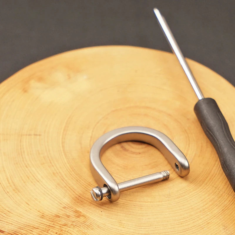 Titanium D Ring Key Shackle | U Shape Horseshoe Clasp for Car Key Fob and DIY Leather close-up view