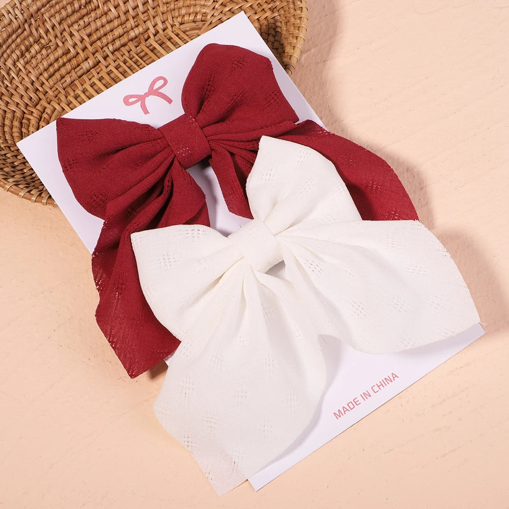 2Pcs/set Sweet Solid Bowknot Hair Clips for Women Girls Print Bows Hairpins Barrettes Duckbill Clip Headwear Hair Accessories