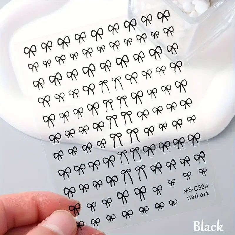 1/2pcs Black White Pink Mini Bowknot Design Nail Art Sticker Self Adhesive Lace Ribbo lifestyle view
