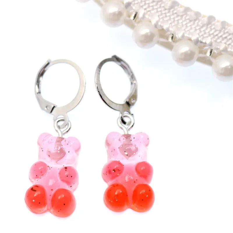 Gradient Bear Dangle Earrings | Cute Sequins Hoop Earrings for Women alternate view