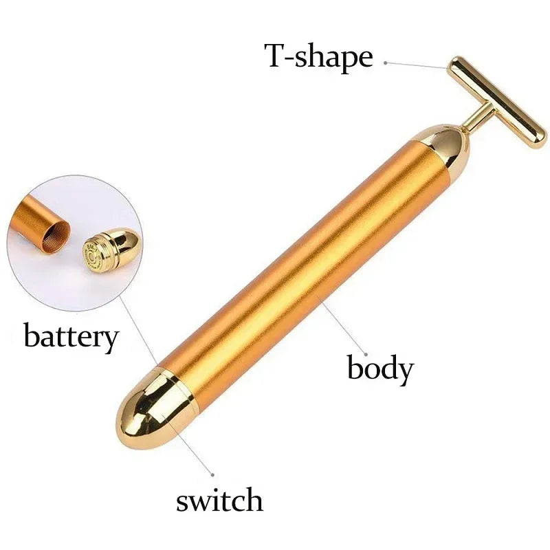 24k Gold Face Lift Roller | Vibration Slimming Facial Massager close-up view