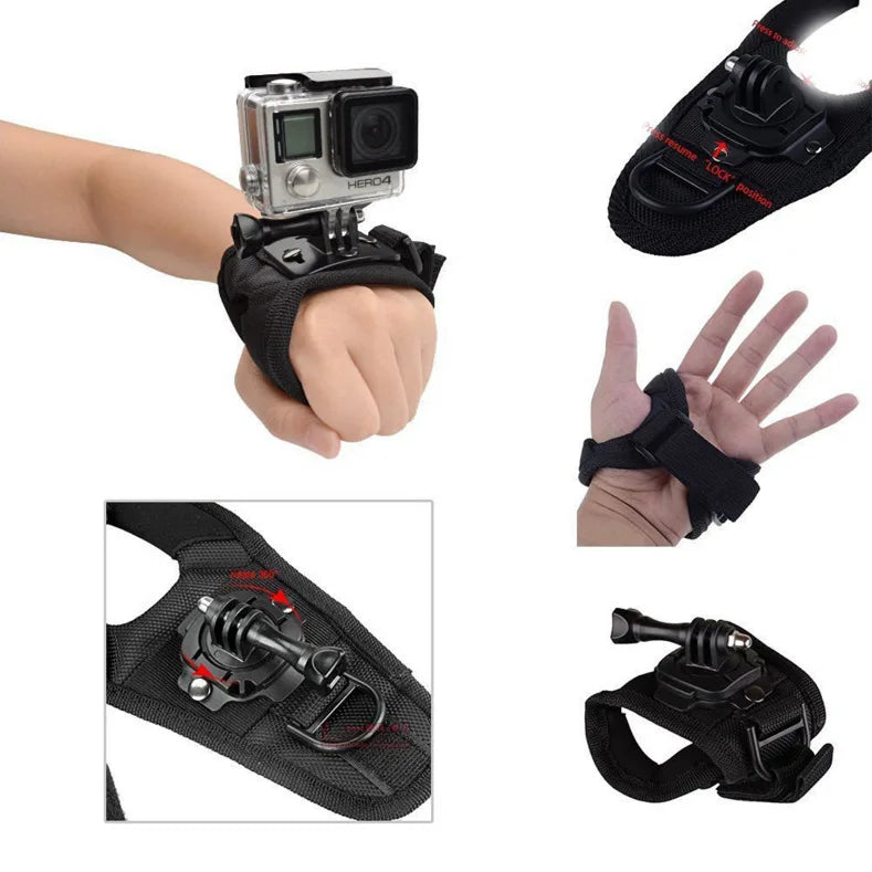 360 Rotating Hand Strap Mount for GoPro DJI Insta360 close-up view