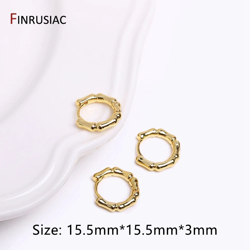 Gold Plated Brass Simple Hoop Earrings High Quality Women Earrings, Inlaid Zircon Tre alternate view