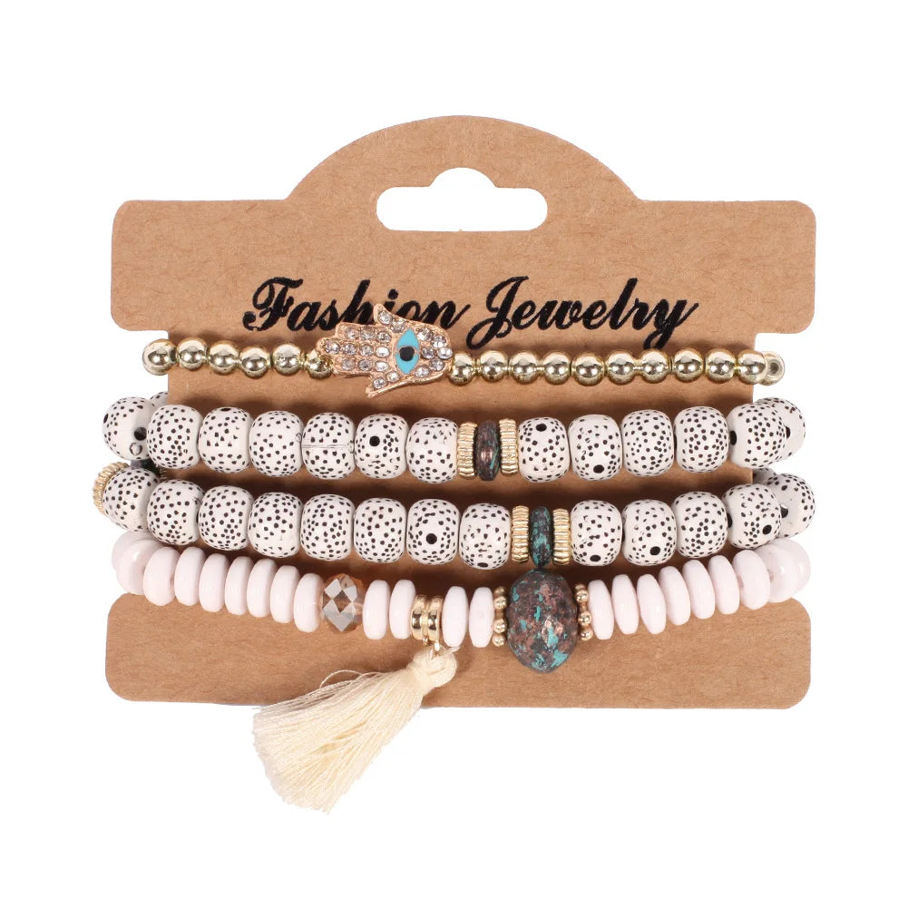 Bohemian Handmade Beads Bracelet Set For Women Summer Colorful Beaded Chain Bangle additional angle