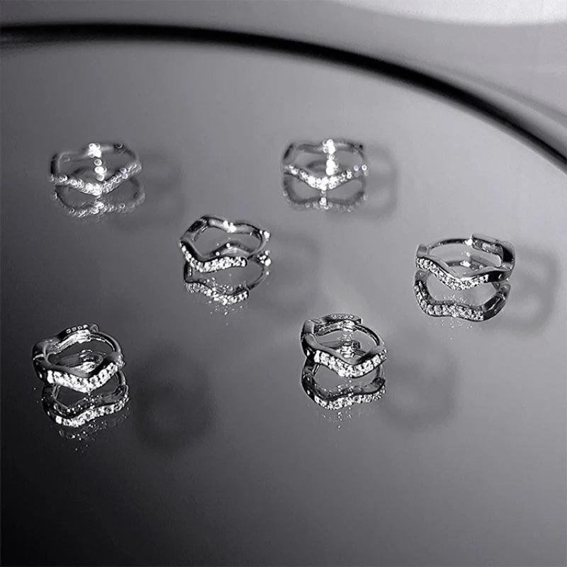 Stainless Steel Minimal Wave Hoop Earrings Crystal Zirconia Small Huggie Thin Cartila lifestyle view