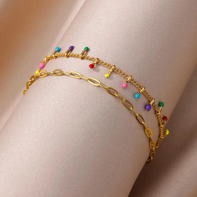 Anklets for Women Summer Beach Accessories Stainless Steel Imitation Pearl Chain Ankl lifestyle view