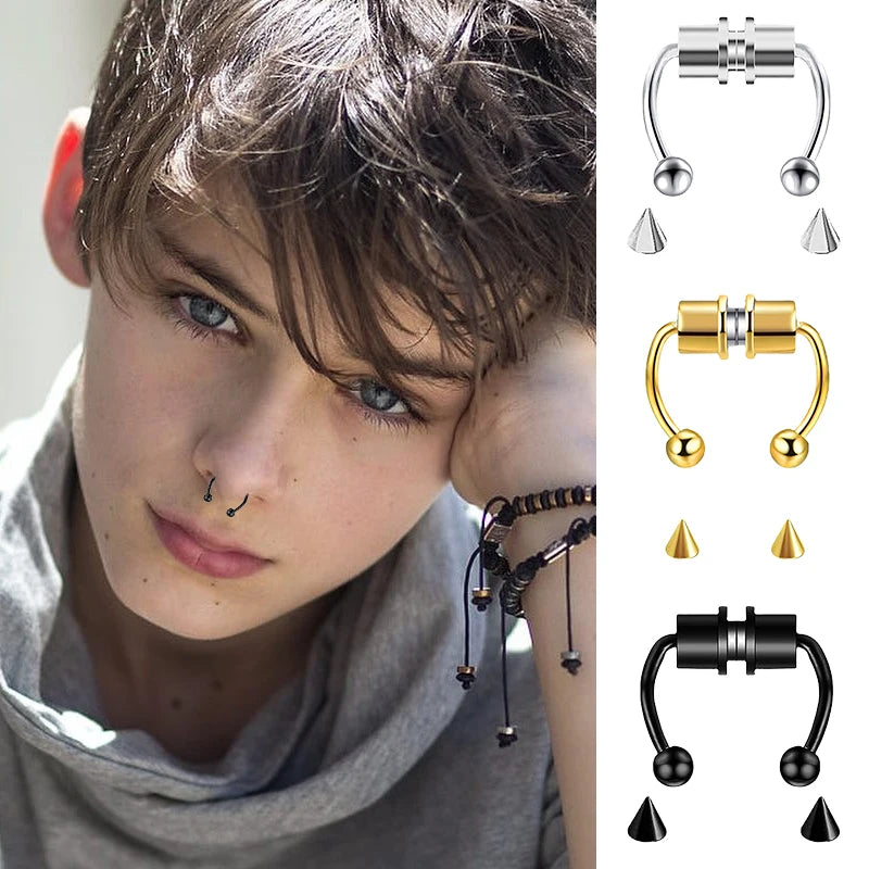 Stainless Steel Magnet Fake Nose Ring Hoop Fake Piercing Hoop Septum Rings For Women F close-up view