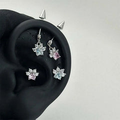 Stainless Steel Crystal Cat Claw Ear Bone Nail for Women Sweet Cute Shiny Zircon Heart Piercing Earr