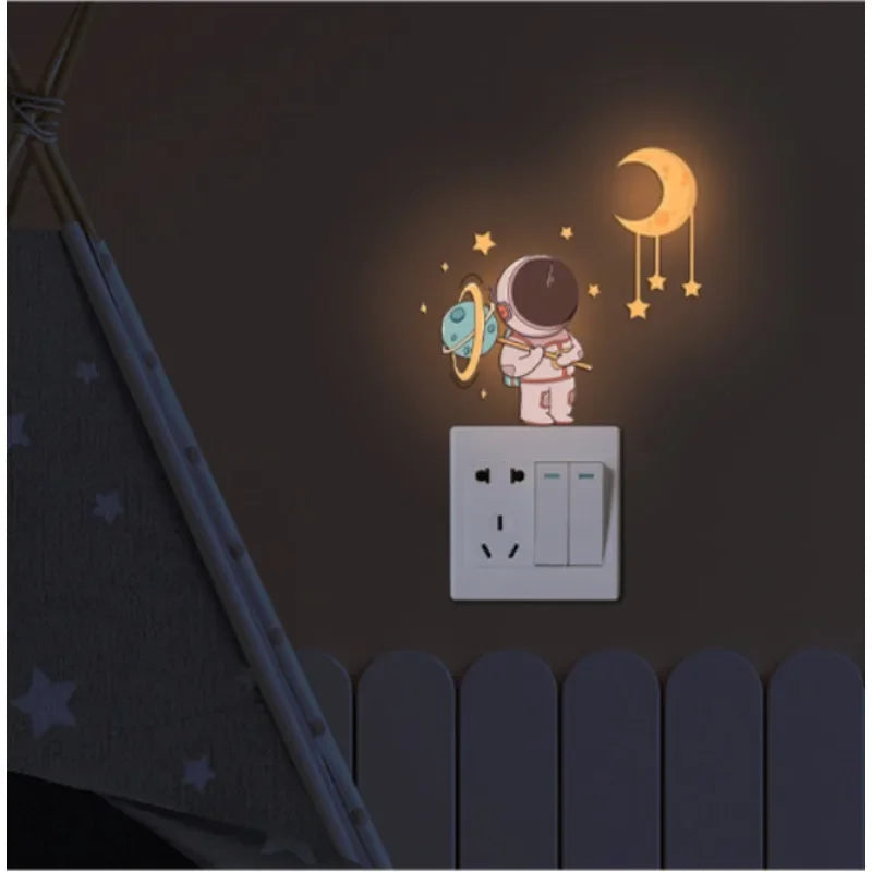 3PCS Luminous Astronaut Star Moon Switch Stickers | Glowing Wall Decals for Bedroom Deco detail view