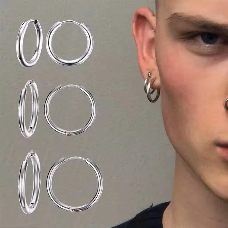 Classic Stainless Steel Hoop Earring for Men Boys | Anti Allergy Metal Huggies Earrin alternate view