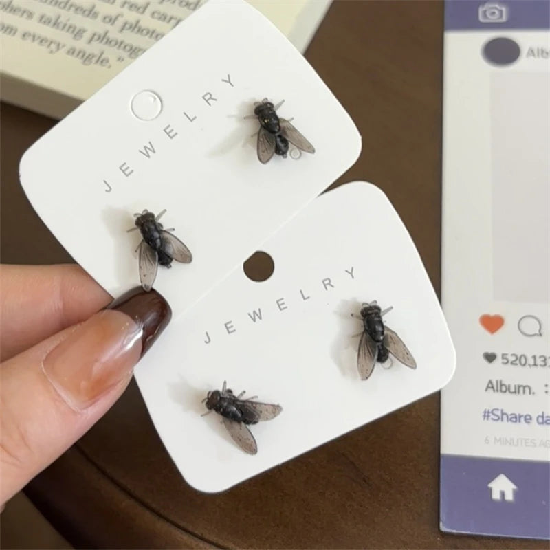 Funny Prank Flies Stud Earrings For Women Realistic Simulation Insect Small Fly Earri alternate view