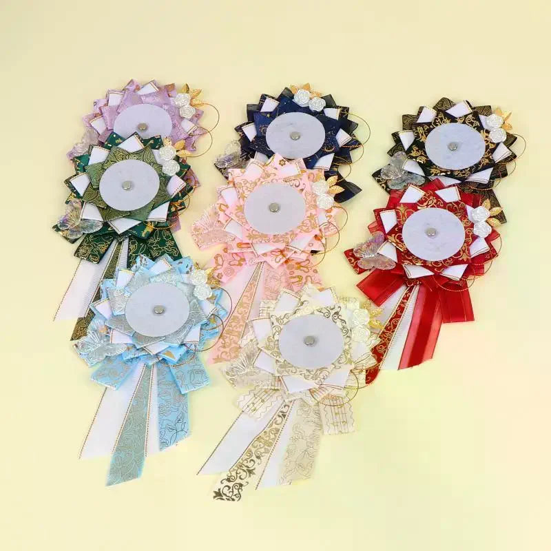 Big Bow Anime Badge Display Rosette With Gold Accents And Butterfly Decor Perfect For Co detail view