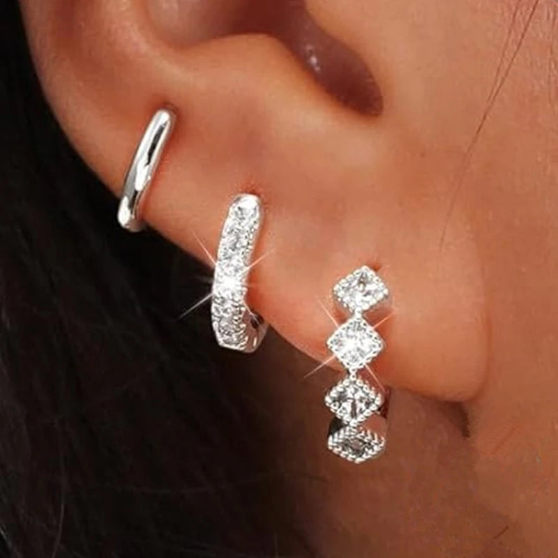 Gold Circle Hoop Earrings Set | Stainless Steel Zircon Flower Stud Jewelry additional angle