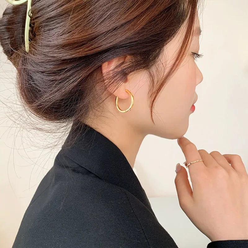 New Fashion Classics Simple Big Round Hoop Earrings for Women Circle Girls Shiny Delicat detail view