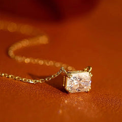 Huitan Temperament Geometric Crystal Cubic Zirconia Pendant Necklace for Women Wedding A detail view