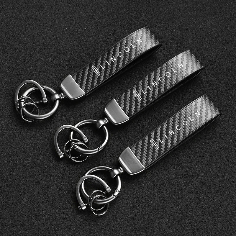 Carbon Fiber Style Car Keychain | Microfiber Leather Key Ring for Lincoln Navigator additional angle