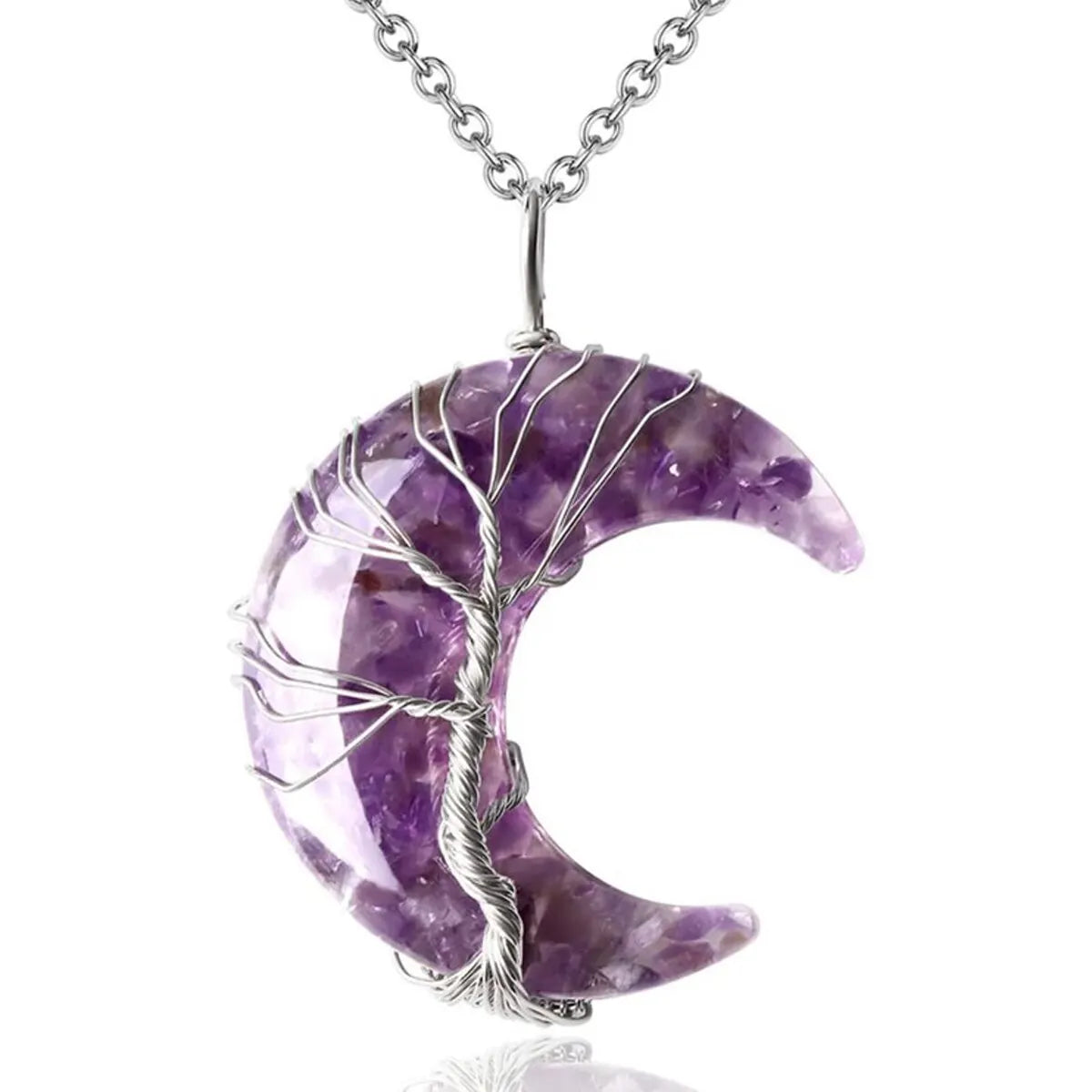 Tree of Life Necklace Wire Wrapped Crescent Moon Stone Pendant Necklaces 7 Chakra Hea alternate view